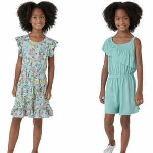 BCBG Girls Seafoam Green Floral Sleeveless Romper Dress 2 Piece Set Size L 14/16